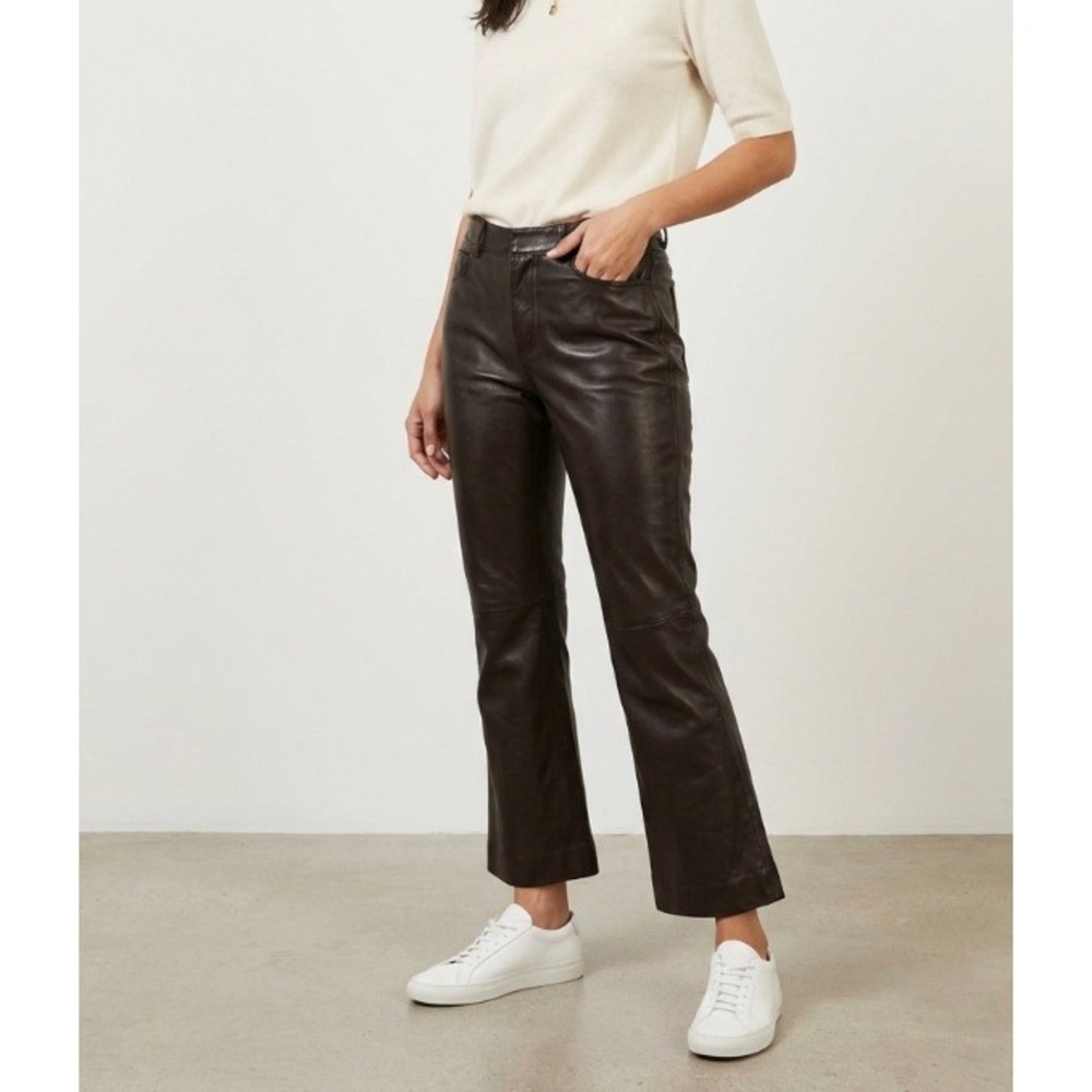vintage Womens Brown 100% Leather Kick Flare Pants Size M Espresso Soft